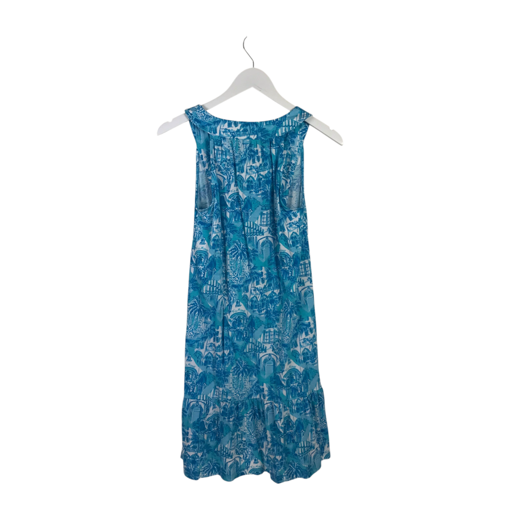 LILLY PULITZER PRINT SLEEVELESS DESIGNER DRESS AQUA WHITE XSMALL