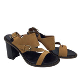RET$795 BLOCK HEEL SLINGBACK SUEDE SANDAL DESIGNER SHOES TAN 39
