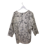 JOSEPH RIBKOFF NWT$215 PRINT 3/4 SLEEVE DESIGNER TOP TAUPE BLACK 10