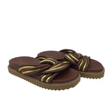 CECELIA SLIP ON SANDAL SHOES BROWN GOLD 6