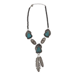FEATHER AZTEC NECKLACE SILVER TURQUOISE