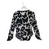DIANE VON FURSTENBERG BUTTERFLIES LONG SLEEVE DESIGNER BLOUSE WHITE BLACK 2