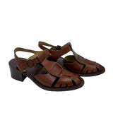 HEREU RET$540 LEATHER BLOCK HEEL FISHERMAN SANDAL DESIGNER SHOES BROWN 37