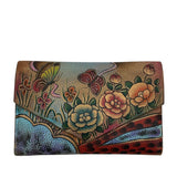ANUSCHKA RET$70 TRIFOLD PAINTED BUTTERFLY FLORAL WALLET 7”x5”x0.5”
