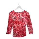 ST JOHN PRINT TEE 3/4 SLEEVE DESIGNER TOP CORAL WHITE MEDIUM