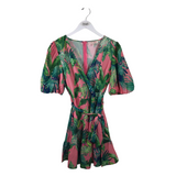 FLYING TOMATO PRINT PUFF SLEEVE DRESS PINK GREEN MEDIUM