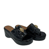 KURT GEIGER RET$178 PLATFORM SLIDE SHOES BLACK GOLD 11