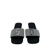 RHINESTONE FLAT SANDAL DESIGNER SHOES BLACK SILVER 10
