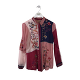 JOHNNY WAS EMBRIODERED LONG SLEEVE DESIGNER BLOUSE BLUSH MULTI SMALL
