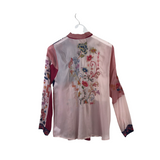 JOHNNY WAS EMBRIODERED LONG SLEEVE DESIGNER BLOUSE BLUSH MULTI SMALL