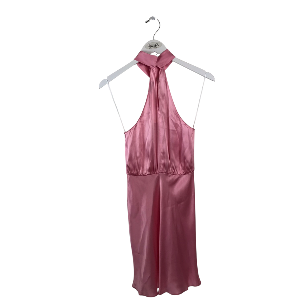 AMANDA UPRICHARD NWT$225 SILK SATIN HALTER DESIGNER DRESS PINK XSMALL
