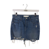 MOTHER DISTRESSED DENIM MINI DESIGNER SKIRT BLUE 24