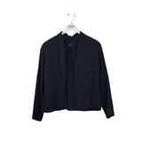 EILEEN FISHER SILK BLEND TEXTURED OPEN DESIGNER BLAZER NAVY MEDIUM
