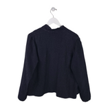 EILEEN FISHER SILK BLEND TEXTURED OPEN DESIGNER BLAZER NAVY MEDIUM