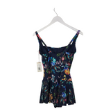 JOHNNY WAS NWT$268 FLORAL SKIRTED ONE PIECE DESIGNER SWIMWEAR NAVY MULTI LARGE