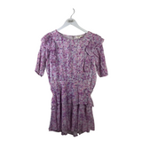 LOVESHACKFANCY NWT$345 FLORAL TIERED SHORT SLEEVE DESIGNER DRESS WHITE LILAC MEDIUM
