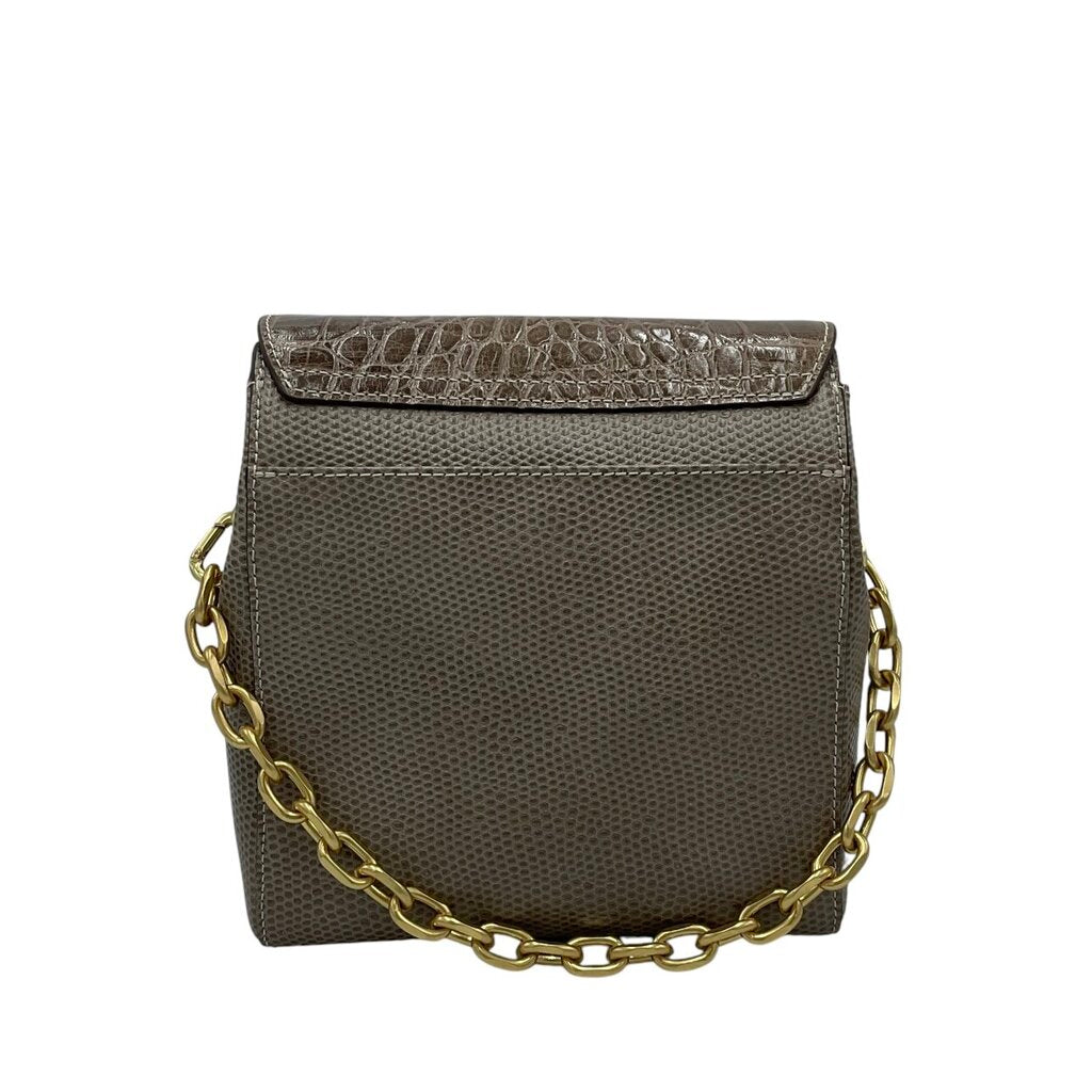 ERIC JAVITS CHAINLINK CROSSBODY HANDBAG GOLD BROWN 7.5”x7”x4”
