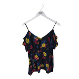 DIANE VON FURSTENBERG SILK FLORAL COLD SHOULDER DESIGNER TOP BLACK YELLOW P