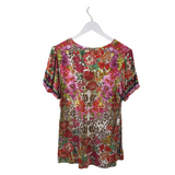 JOHNNY WAS FLORAL SHORT SLEEVE DESIGNER TOP PINK MULTI LARGE