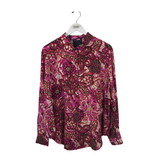 JOHNNY WAS SILK FLORAL LONG SLEEVE DESIGNER BLOUSE MAGENTA CREAM MEDIUM