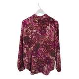 JOHNNY WAS SILK FLORAL LONG SLEEVE DESIGNER BLOUSE MAGENTA CREAM MEDIUM
