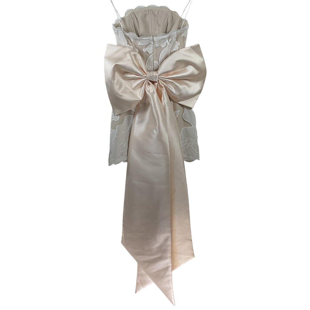 ELLIATT NWT EMBROIDERED LACE TRIM STRAPLESS W/ DETACHABLE BOW DESIGNER DRESS CREAM WHITE XSMALL