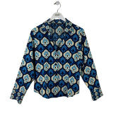 ZARA PRINT LONG SLEEVE BLOUSE BLUE CREAM MEDIUM