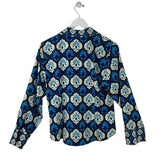 ZARA PRINT LONG SLEEVE BLOUSE BLUE CREAM MEDIUM