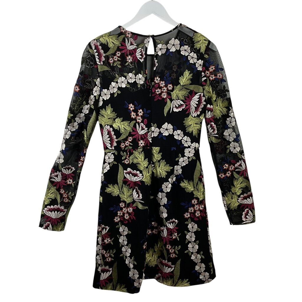 HUTCH EMBROIDERED LACE LONG SLEEVE DESIGNER DRESS BLACK MULTI 4