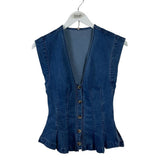 FREE PEOPLE RET$98 DENIM CAP SLEEVE BLOUSE BLUE XSTP