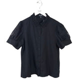 RET$112 EMBELLISHED PUFF SLEEVE DESIGNER BLOUSE BLACK MEDIUM