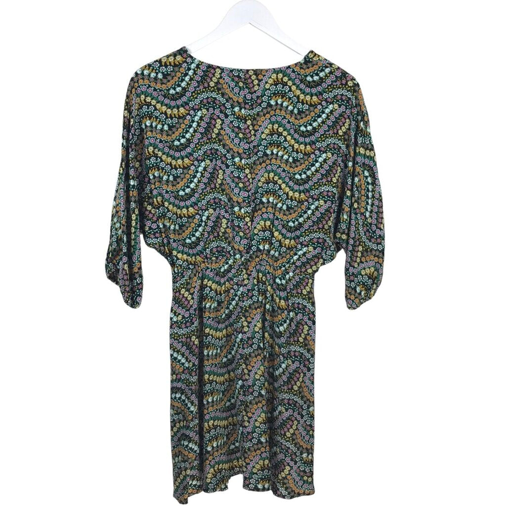 LOFT FLORAL 3/4 SLEEVE DRESS BLACK PINK XS