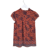 FLORAL CAP SLEEVE TOP ORANGE MAROON XS