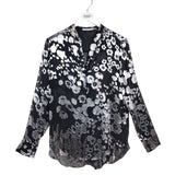 ALICE + OLIVIA FLORAL LONG SLEEVE DESIGNER TOP BLACK SILVER LARGE