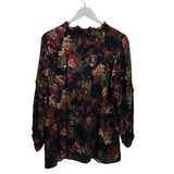 JOHNNY WAS SILK FLORAL LONG SLEEVE DESIGNER TOP BLACK MAROON SMALL