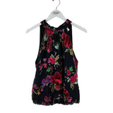 ALICE + OLIVIA HALTER FLORAL DESIGNER TOP BLACK MULTI LARGE