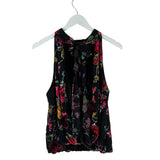 ALICE + OLIVIA HALTER FLORAL DESIGNER TOP BLACK MULTI LARGE