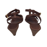 TORY BURCH LOGO WEDGE SANDAL DESIGNER SHOES BROWN 9