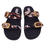STEVE MADDEN DOUBLE BUCKLE FUR SANDAL SHOES BROWN BLACK 6M