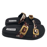 STEVE MADDEN DOUBLE BUCKLE FUR SANDAL SHOES BROWN BLACK 6M