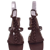 DELTAN BLOCK HEEL STRAPPY SANDAL SHOES BROWN 6.5M