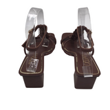 DELTAN BLOCK HEEL STRAPPY SANDAL SHOES BROWN 6.5M