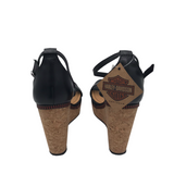HARLEY DAVIDSON NWT$93 LEATHER WEDGE SHOES BLACK 7