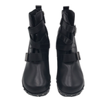 HARLEY DAVIDSON RET$140 LEATHER WEDGE ANKLE SHOES BLACK SILVER 7.5