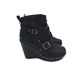 HARLEY DAVIDSON RET$140 LEATHER WEDGE ANKLE SHOES BLACK SILVER 7.5