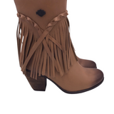 HARLEY DAVIDSON RET$180 LEATHER FRINGE ANKLE BOOTS TAN 7.5