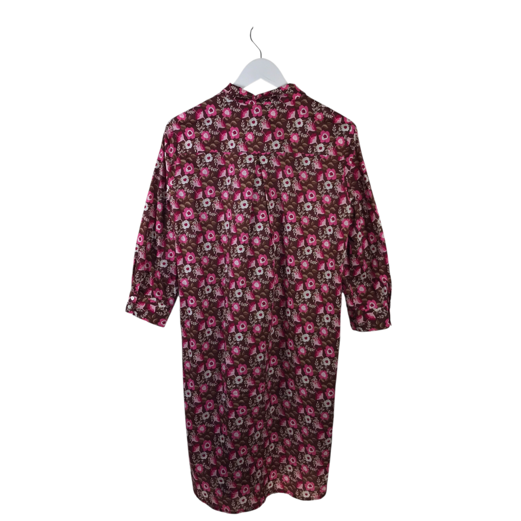 J MCLAUGHLIN FLORAL LONG SLEEVE DESIGNER DRESS BROWN MAGENTA SMALL