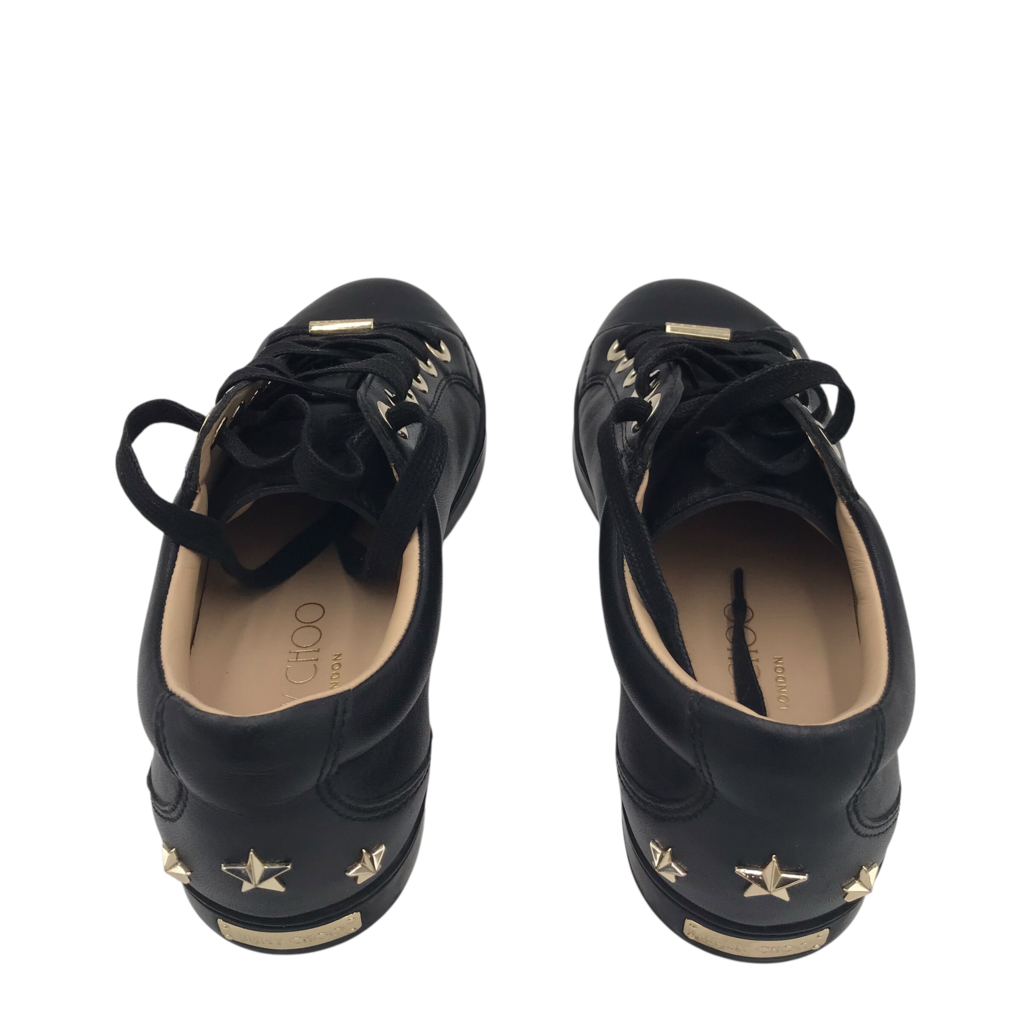 JIMMY CHOO CASH LEATHER SNEAKERS LUXE SHOES BLACK 37.5