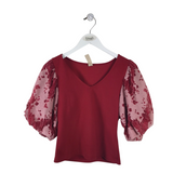 DOLAN PUFF SLEEVE TOP RED PINK SMALL