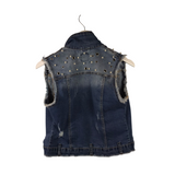 EMBELLISHED DENIM VEST BLUE SILVER MEDIUM